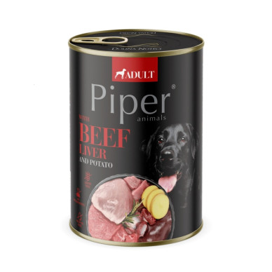 Piper Dog – Hrană Umedă pentru Câini Adulți cu Ficat de Vită și Cartofi – 400 g